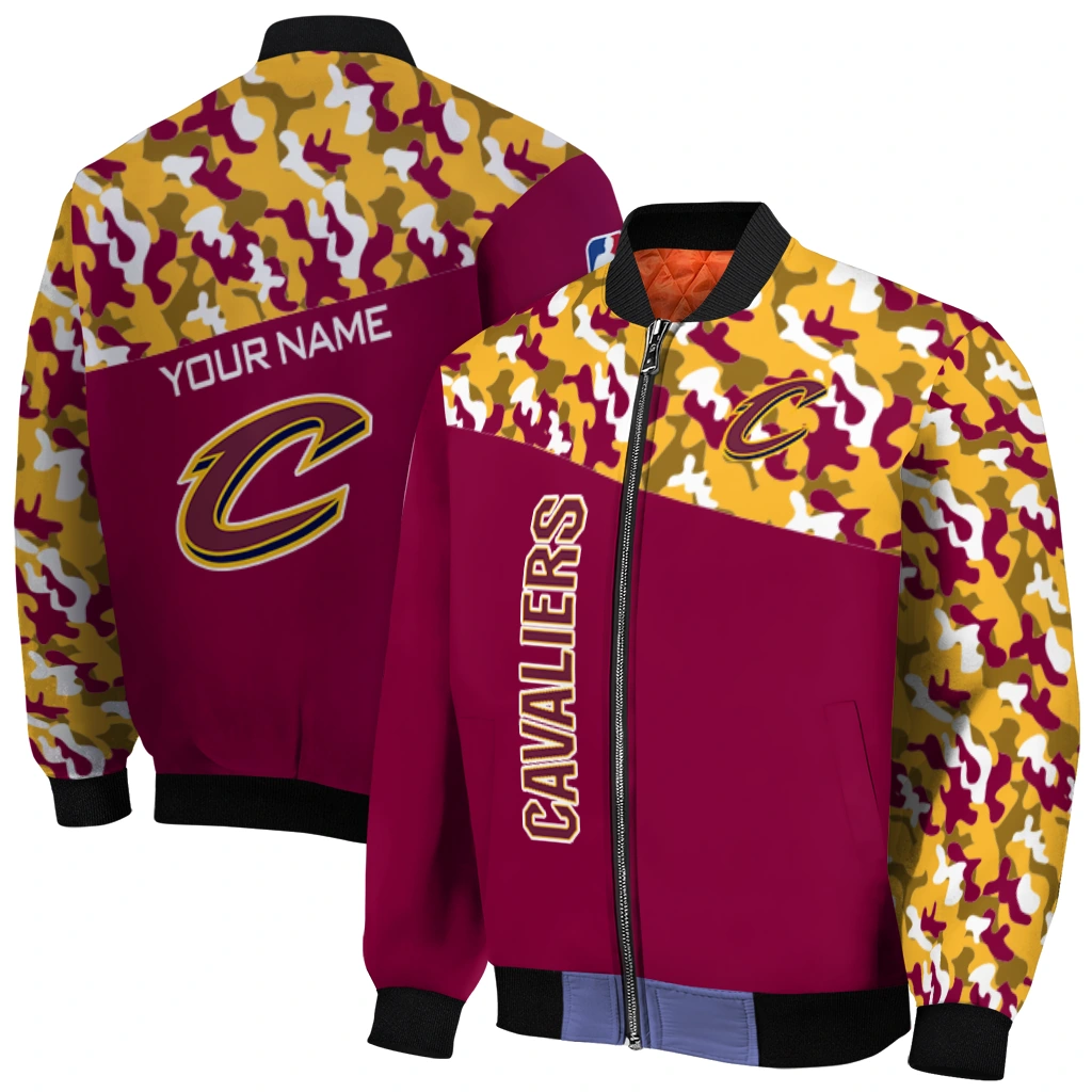 custom cleveland cavaliers camouflage style wine bomber jacket best selling custom cleveland cavaliers camouflage style wine bomber jacket best selling