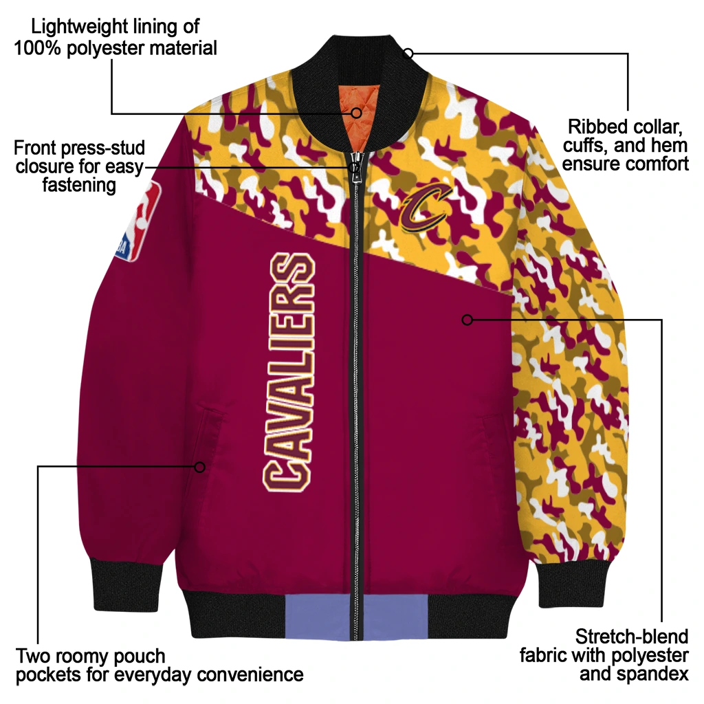 custom cleveland cavaliers camouflage style wine bomber jacket new arrival custom cleveland cavaliers camouflage style wine bomber jacket new arrival