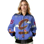 custom cleveland cavaliers mario blocks blue black bomber jacket best selling