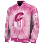 custom cleveland cavaliers pink tie dye pink varsity jacket best selling