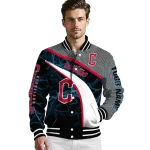 custom cleveland guardians electric flash navy blue varsity jacket best selling