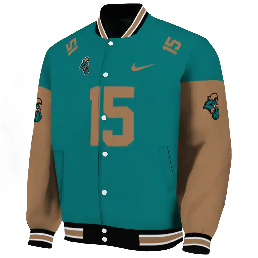 custom coastal carolina chanticleers team patch green varsity jacket best selling custom coastal carolina chanticleers team patch green varsity jacket best selling