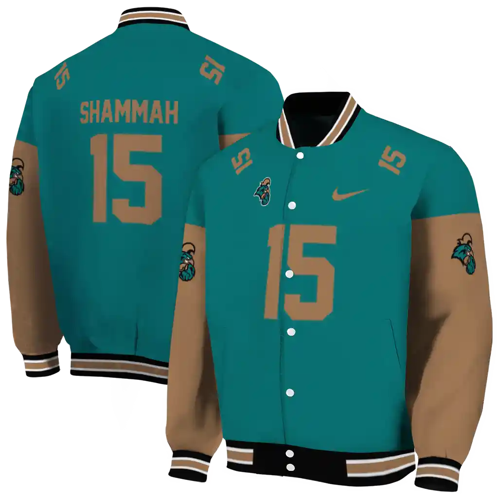 custom coastal carolina chanticleers team patch green varsity jacket fashion forward custom coastal carolina chanticleers team patch green varsity jacket fashion forward