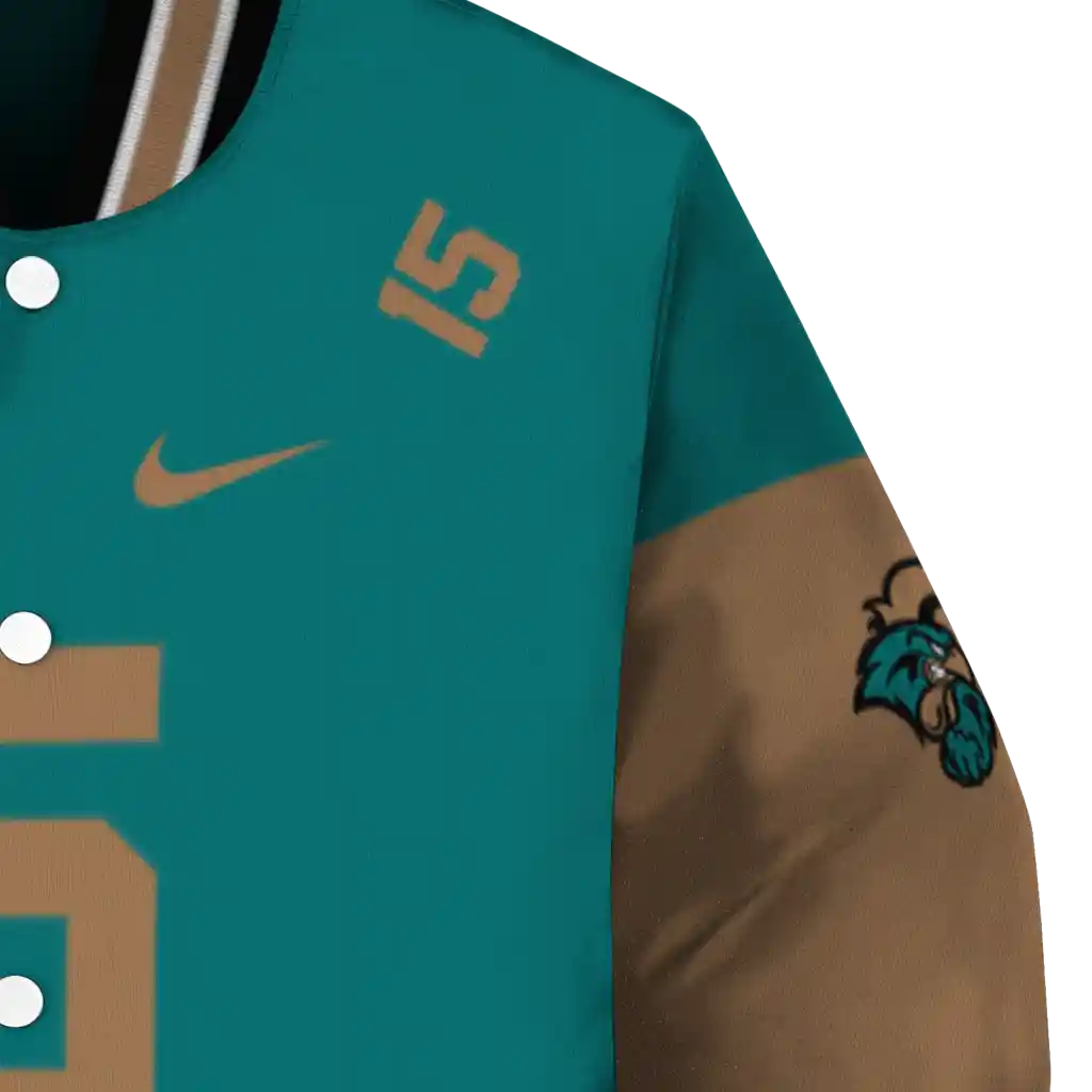 custom coastal carolina chanticleers team patch green varsity jacket premium grade custom coastal carolina chanticleers team patch green varsity jacket premium grade