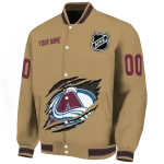 custom colorado avalanche claw burst beige varsity jacket best selling