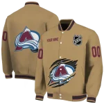 custom colorado avalanche claw burst beige varsity jacket best selling