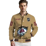 custom colorado avalanche claw burst beige varsity jacket best selling