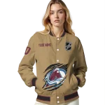 custom colorado avalanche claw burst beige varsity jacket best selling