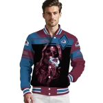 custom colorado avalanche reaper hands burgundy black varsity jacket best selling
