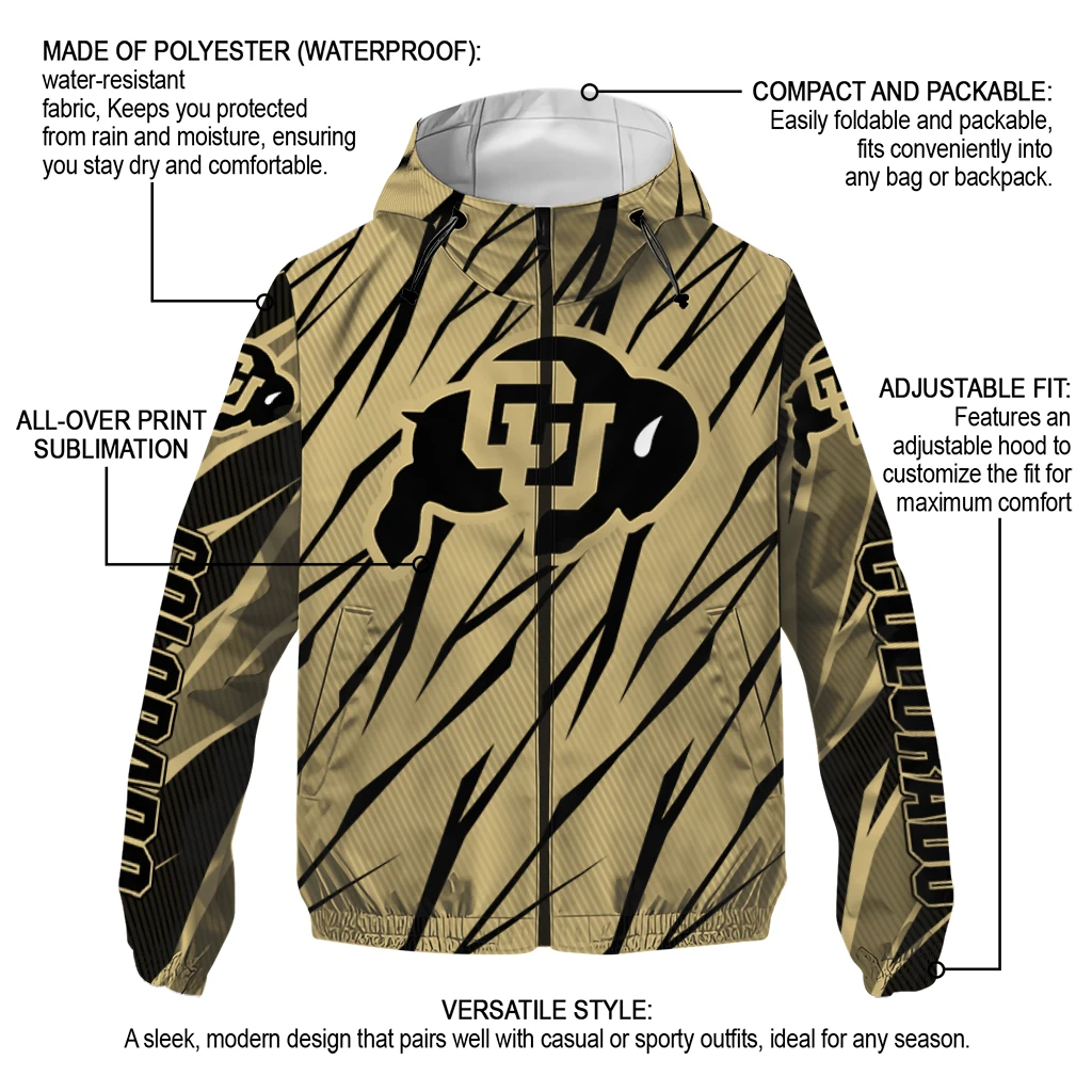 custom colorado buffaloes abstract streaks gold windbreaker jacket new arrival custom colorado buffaloes abstract streaks gold windbreaker jacket new arrival