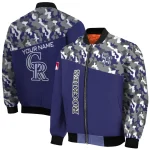 custom colorado rockies camouflage print blue bomber jacket best selling