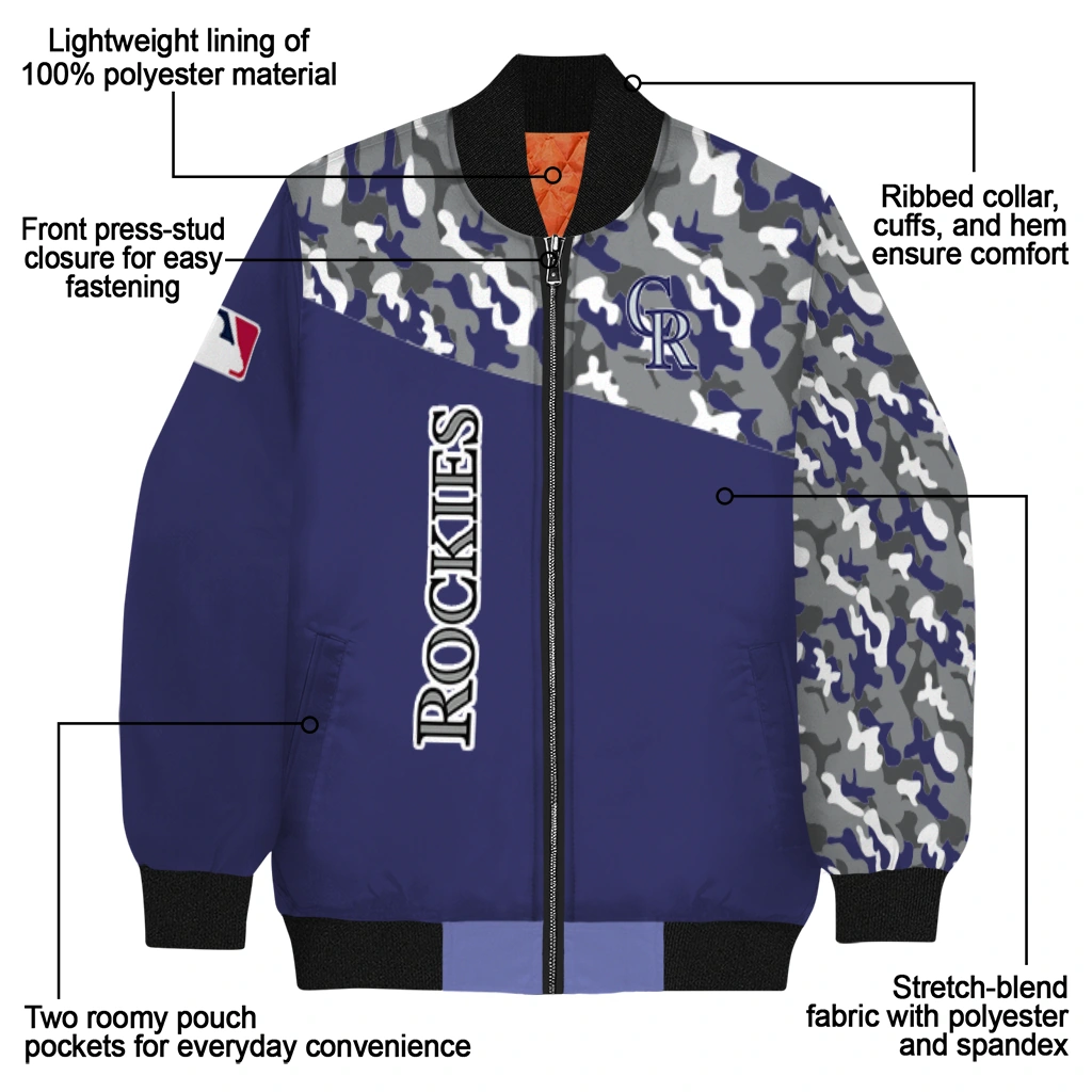 custom colorado rockies camouflage print blue bomber jacket new arrival custom colorado rockies camouflage print blue bomber jacket new arrival