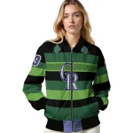 custom colorado rockies clover green lines green black bomber jacket best selling