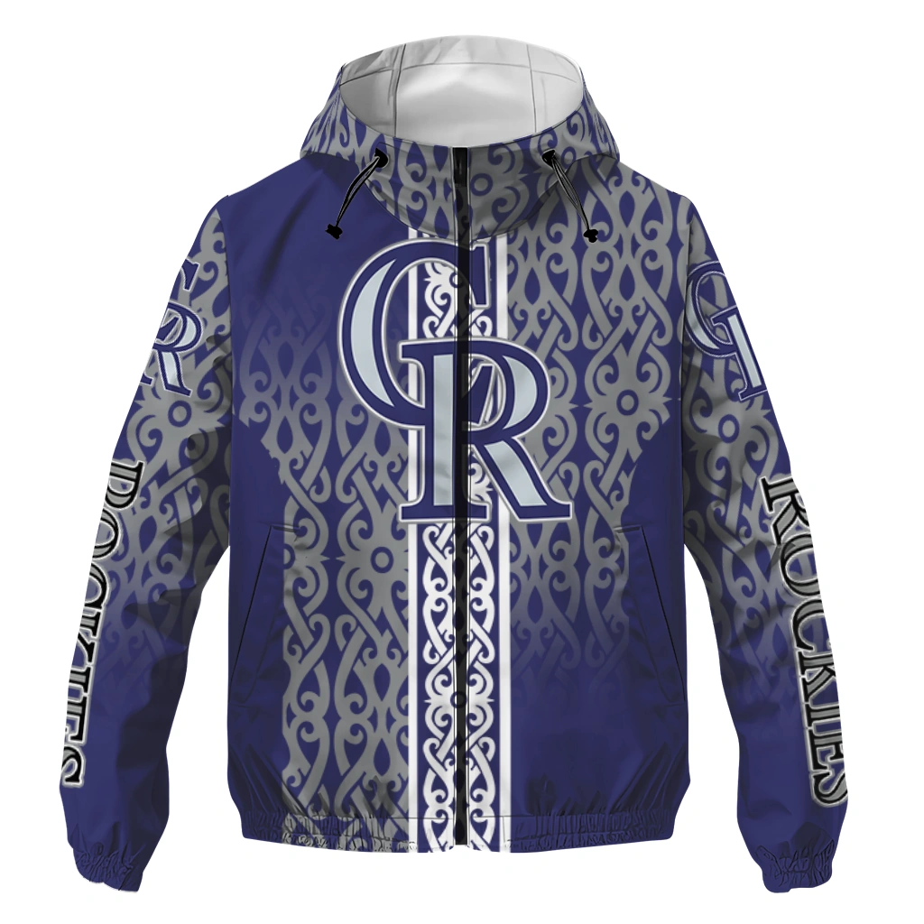 custom colorado rockies tribal swirls blue windbreaker jacket best selling custom colorado rockies tribal swirls blue windbreaker jacket best selling
