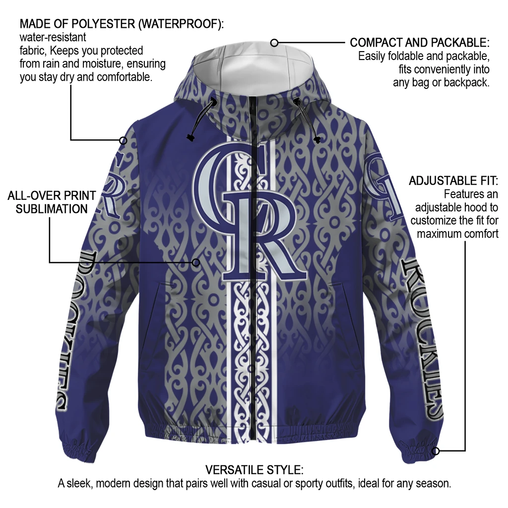 custom colorado rockies tribal swirls blue windbreaker jacket new arrival custom colorado rockies tribal swirls blue windbreaker jacket new arrival