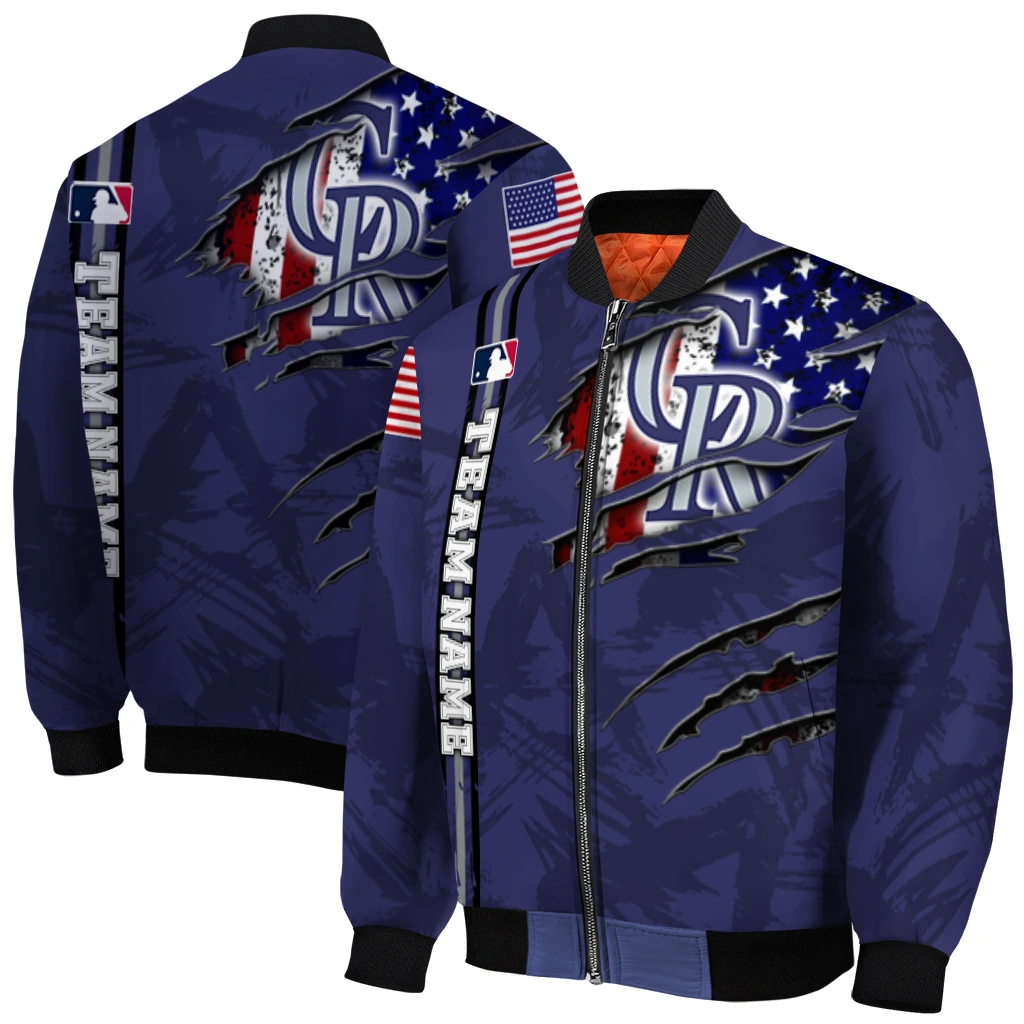 custom colorado rockies us flag claws blue bomber jacket best selling custom colorado rockies us flag claws blue bomber jacket best selling