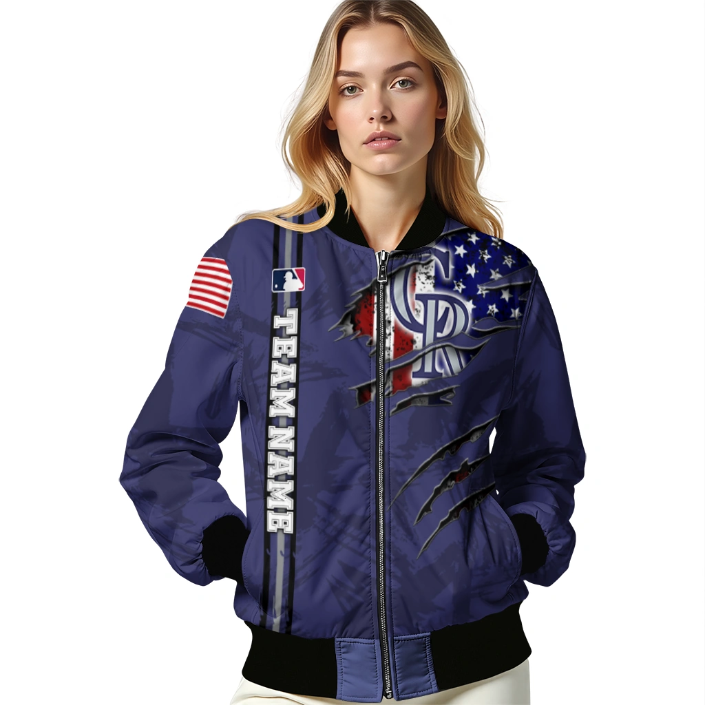 custom colorado rockies us flag claws blue bomber jacket latest model custom colorado rockies us flag claws blue bomber jacket latest model
