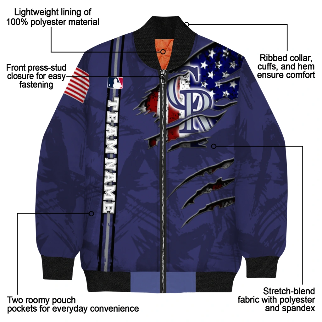 custom colorado rockies us flag claws blue bomber jacket new arrival custom colorado rockies us flag claws blue bomber jacket new arrival