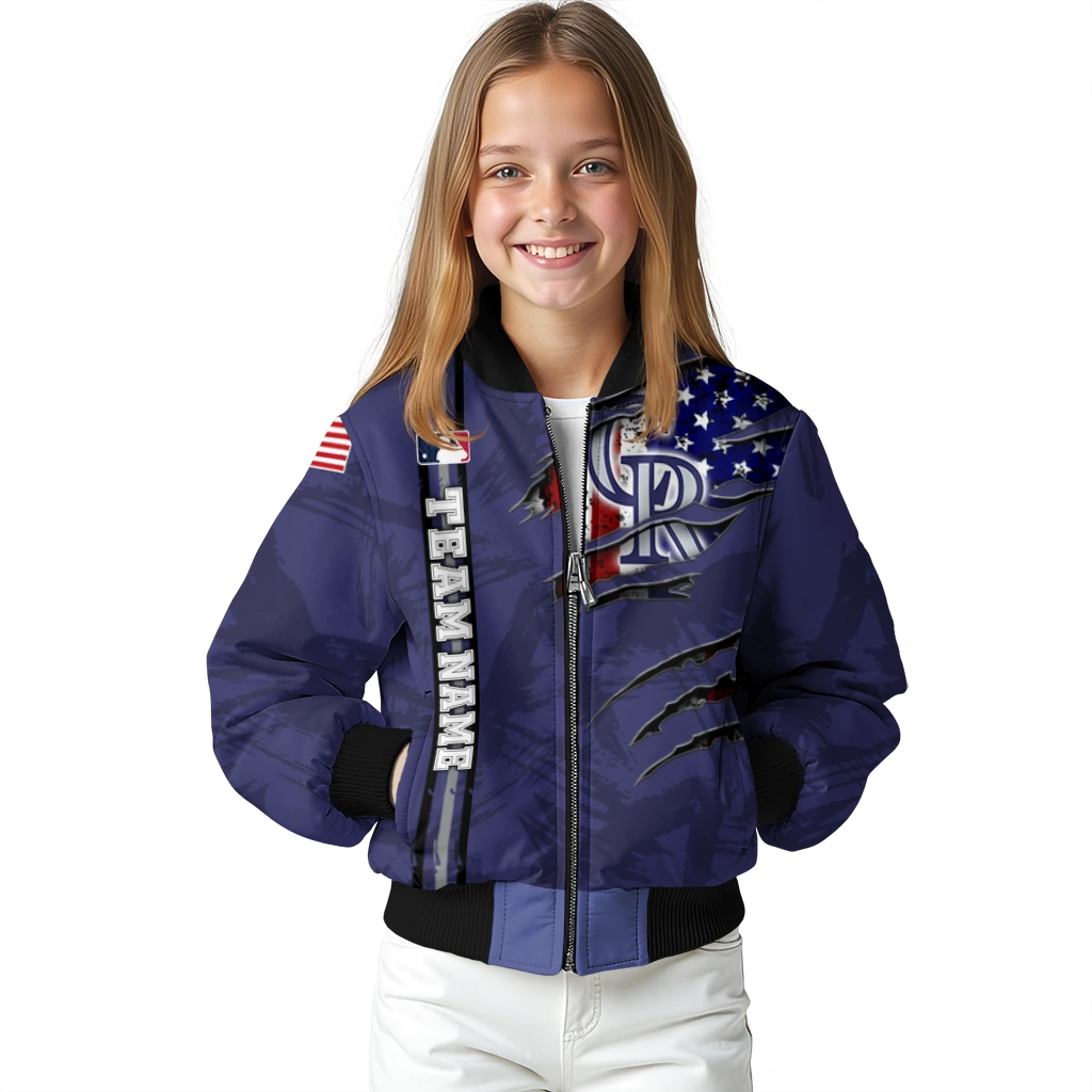 custom colorado rockies us flag claws blue bomber jacket top rated custom colorado rockies us flag claws blue bomber jacket top rated