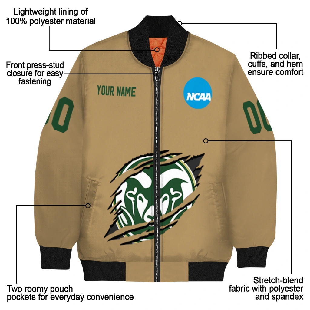 custom colorado state rams claw effect beige bomber jacket new arrival custom colorado state rams claw effect beige bomber jacket new arrival