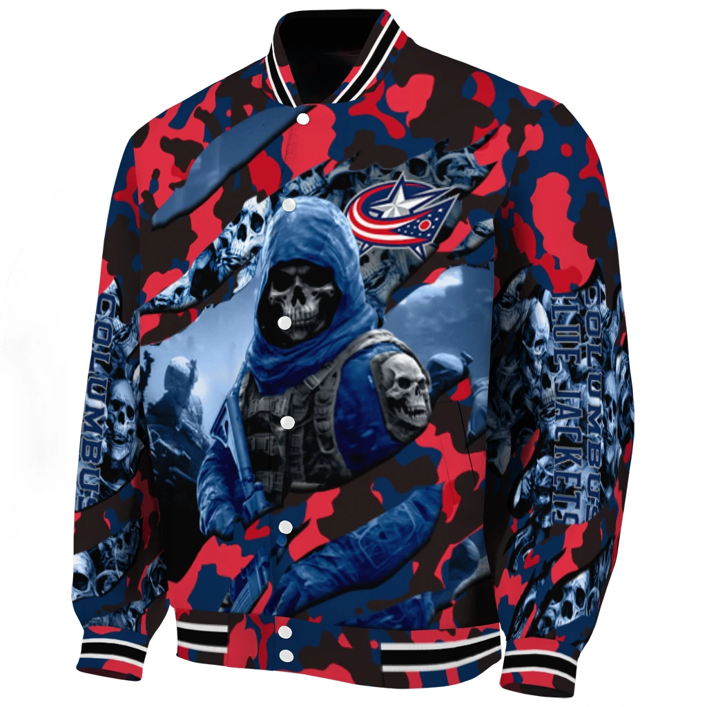 custom columbus blue jackets skull horde navy blue varsity jacket best selling custom columbus blue jackets skull horde navy blue varsity jacket best selling