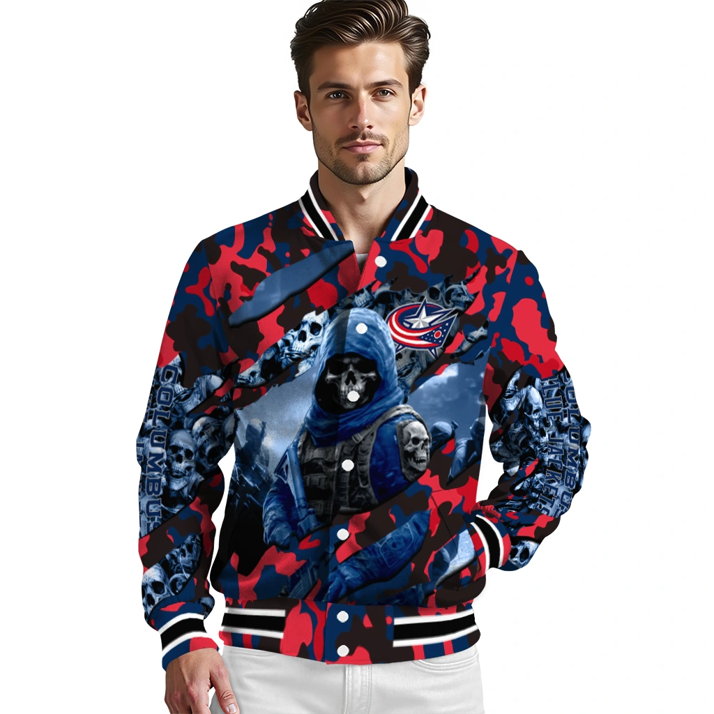 custom columbus blue jackets skull horde navy blue varsity jacket high quality custom columbus blue jackets skull horde navy blue varsity jacket high quality