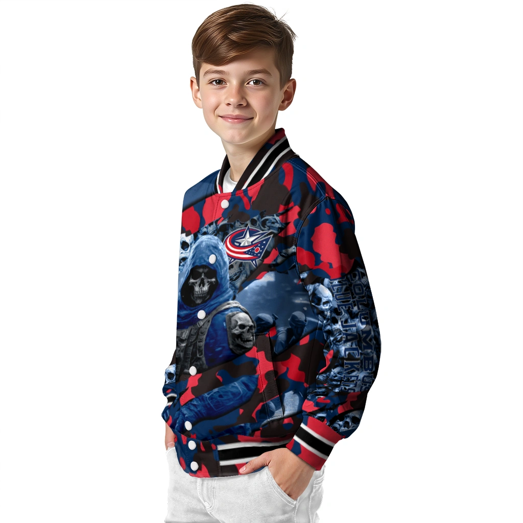 custom columbus blue jackets skull horde navy blue varsity jacket trendy custom columbus blue jackets skull horde navy blue varsity jacket trendy