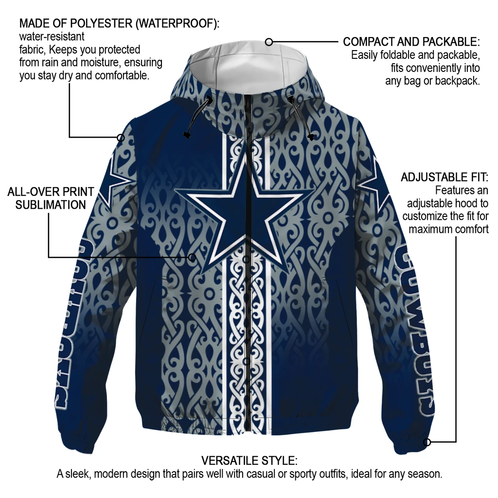 custom dallas cowboys tribal swirls blue windbreaker jacket new arrival custom dallas cowboys tribal swirls blue windbreaker jacket new arrival