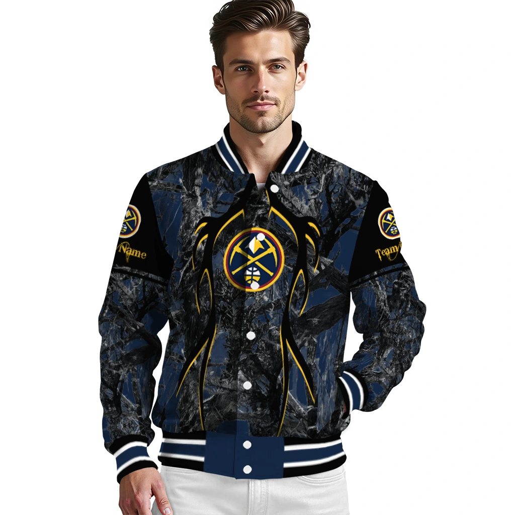 custom denver nuggets antlers motif blue black varsity jacket high quality custom denver nuggets antlers motif blue black varsity jacket high quality
