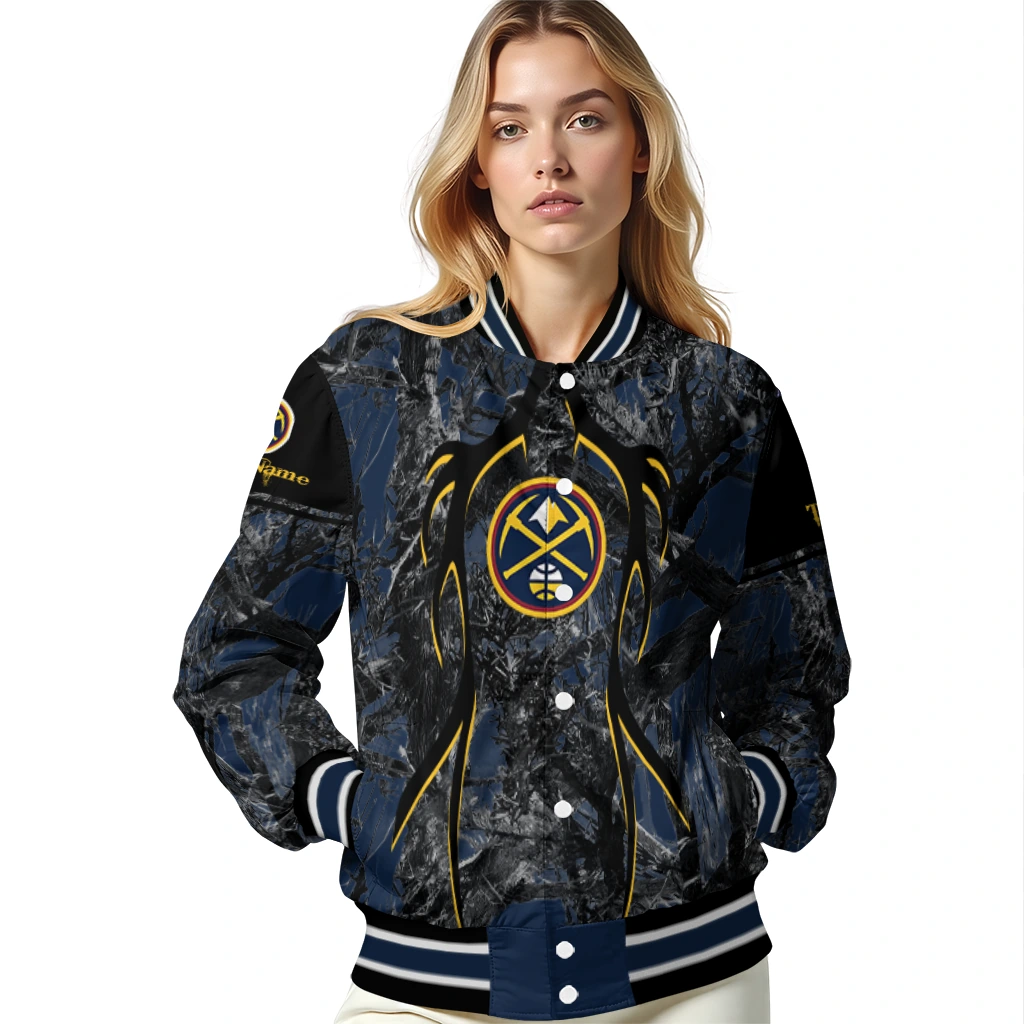 custom denver nuggets antlers motif blue black varsity jacket latest model custom denver nuggets antlers motif blue black varsity jacket latest model