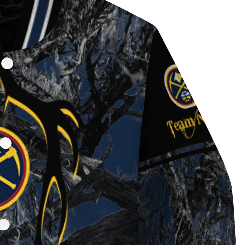 custom denver nuggets antlers motif blue black varsity jacket premium grade custom denver nuggets antlers motif blue black varsity jacket premium grade