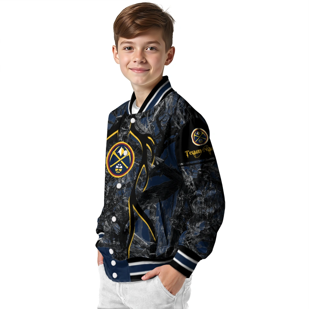 custom denver nuggets antlers motif blue black varsity jacket trendy custom denver nuggets antlers motif blue black varsity jacket trendy