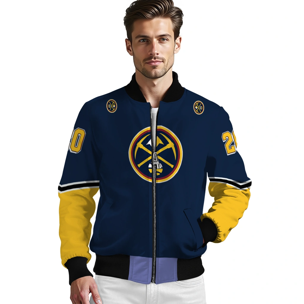 custom denver nuggets chevron style blue bomber jacket high quality custom denver nuggets chevron style blue bomber jacket high quality