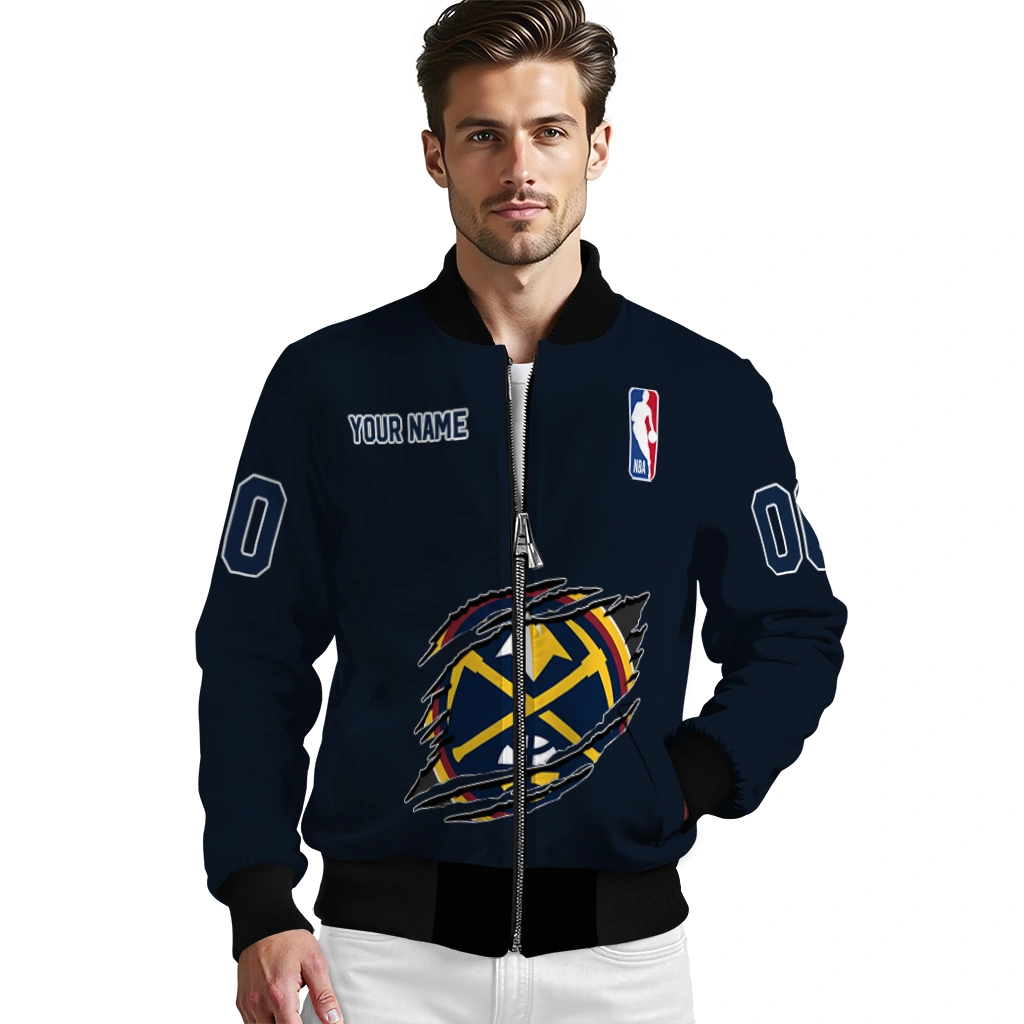 custom denver nuggets claw slash blue bomber jacket high quality custom denver nuggets claw slash blue bomber jacket high quality