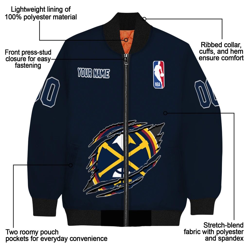 custom denver nuggets claw slash blue bomber jacket new arrival custom denver nuggets claw slash blue bomber jacket new arrival