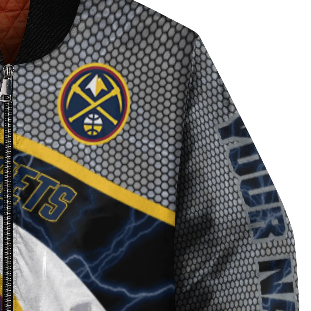 custom denver nuggets electric flash blue bomber jacket premium grade custom denver nuggets electric flash blue bomber jacket premium grade