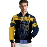 custom denver nuggets reaper hands blue black bomber jacket best selling