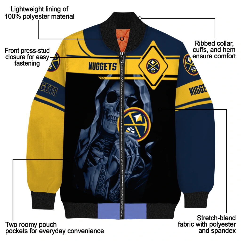 custom denver nuggets reaper hands blue black bomber jacket new arrival custom denver nuggets reaper hands blue black bomber jacket new arrival
