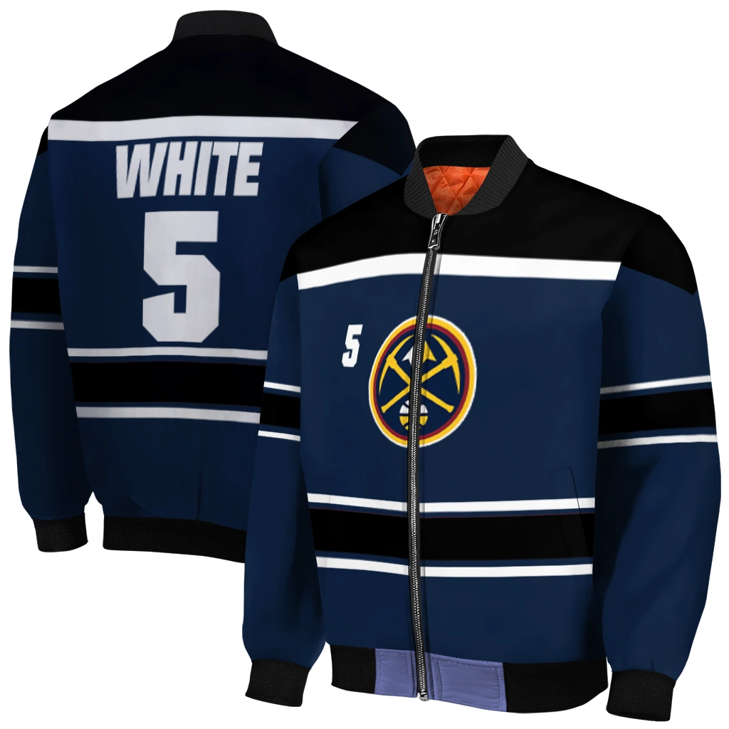 custom denver nuggets stripe statement blue black bomber jacket best selling custom denver nuggets stripe statement blue black bomber jacket best selling