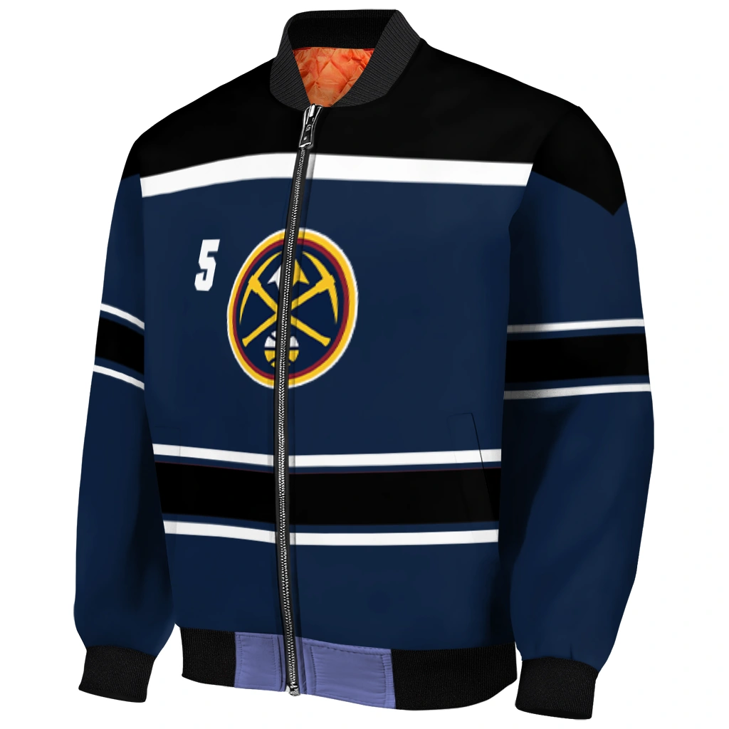 custom denver nuggets stripe statement blue black bomber jacket fashion forward custom denver nuggets stripe statement blue black bomber jacket fashion forward