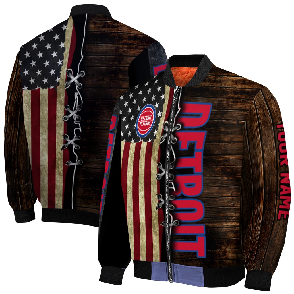 custom detroit pistons flag wood brown bomber jacket best selling custom detroit pistons flag wood brown bomber jacket best selling