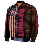 custom detroit pistons flag wood brown bomber jacket best selling
