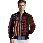 custom detroit pistons flag wood brown bomber jacket best selling
