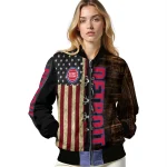 custom detroit pistons flag wood brown bomber jacket best selling