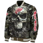 custom detroit red wings camouflage skull camouflage varsity jacket best selling