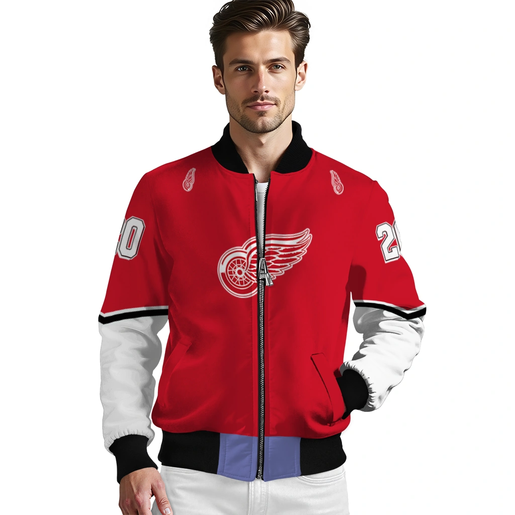 custom detroit red wings chevron style red bomber jacket high quality custom detroit red wings chevron style red bomber jacket high quality