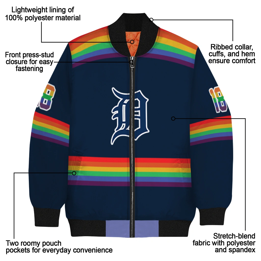 custom detroit tigers rainbow jersey number navy bomber jacket new arrival custom detroit tigers rainbow jersey number navy bomber jacket new arrival