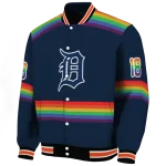 custom detroit tigers rainbow jersey number navy varsity jacket best selling