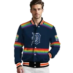 custom detroit tigers rainbow jersey number navy varsity jacket best selling
