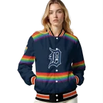 custom detroit tigers rainbow jersey number navy varsity jacket best selling